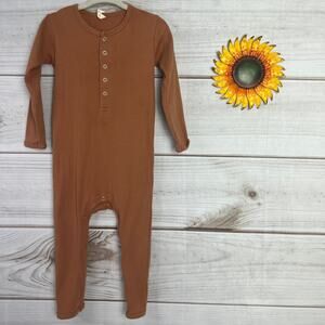 Quincy Mae Ribbed Long Sleeve Romper Jumpsuit 18-24 Months Brown